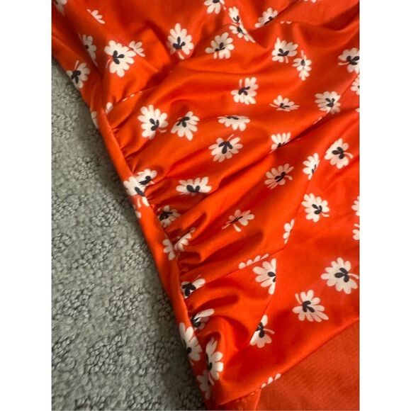 NEW COLUMBINE WRAP-EFFECT FLORAL-PRINT HALTERNECK SWIMSUIT IN TOMATO RED 38/M/6 - Picture 7 of 8